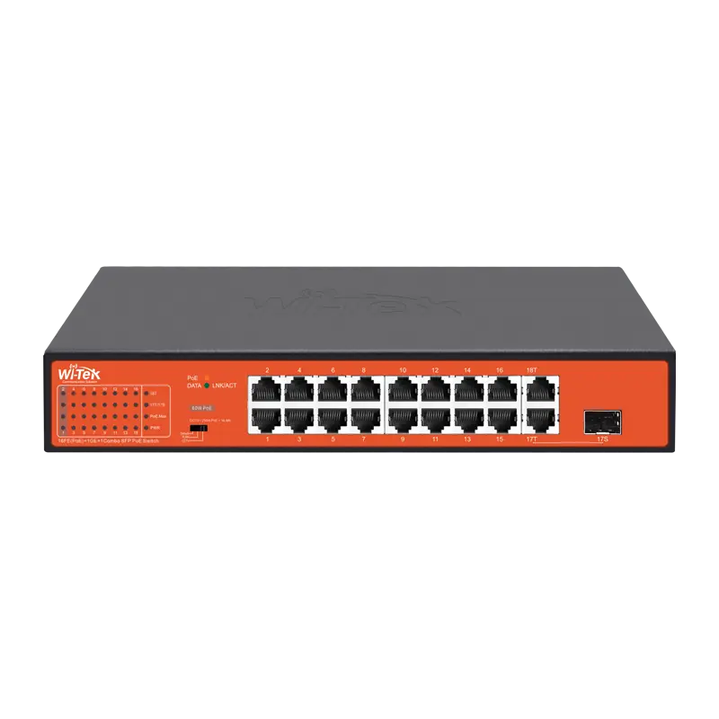 Wi-Tek PoE Switch 16-PoE 10/100 1-Uplink RJ45 Gigabit 1-Combo SFP