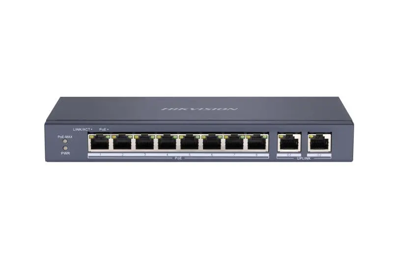 Hikvision 8 Port Fast Ethernet Unmanaged PoE Switch + 2 Uplink Gigabit