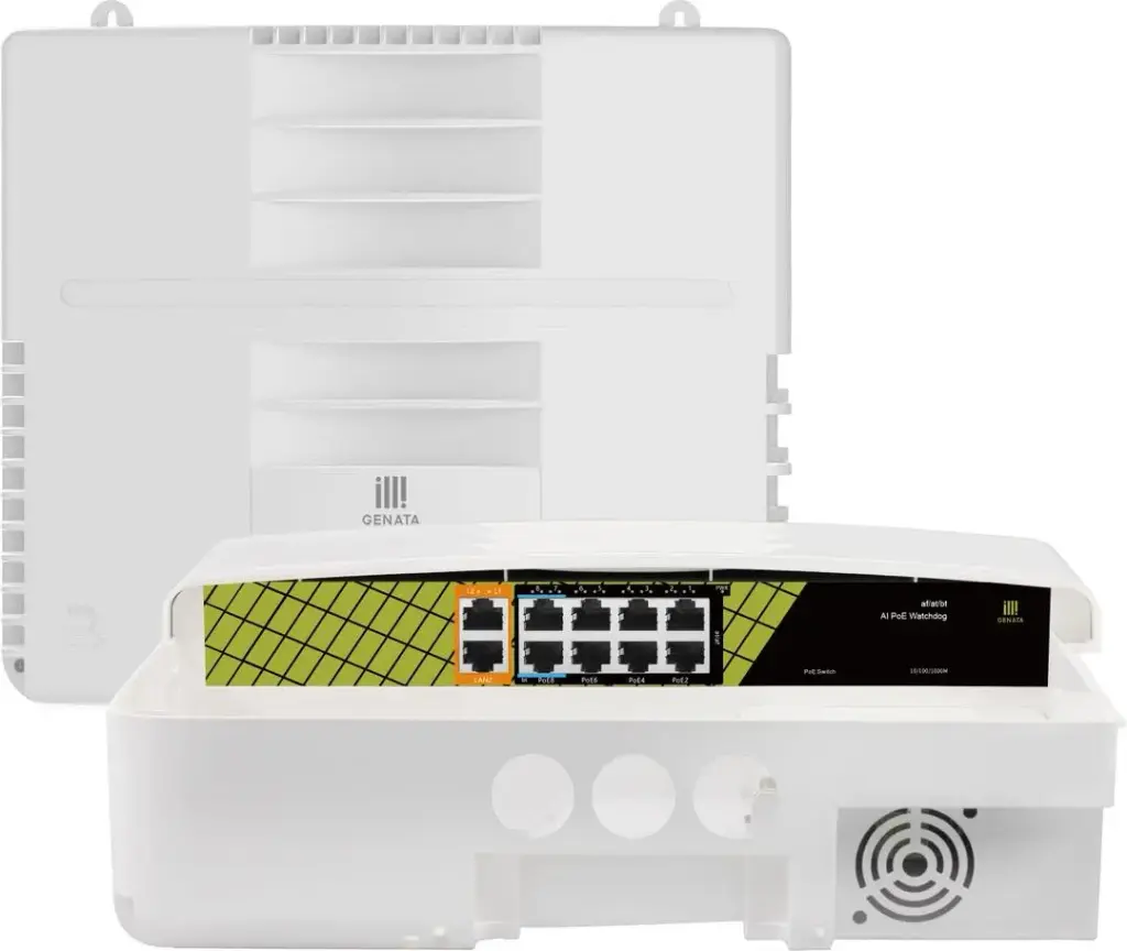 GENATA Outdoor Water Resistant AI PoE Switch 10-Port 8-PoE
