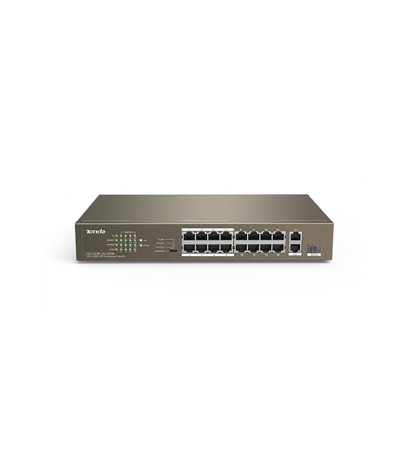 Tenda 16FE+2GE/1SFP Desktop Switch With 16-Port PoE