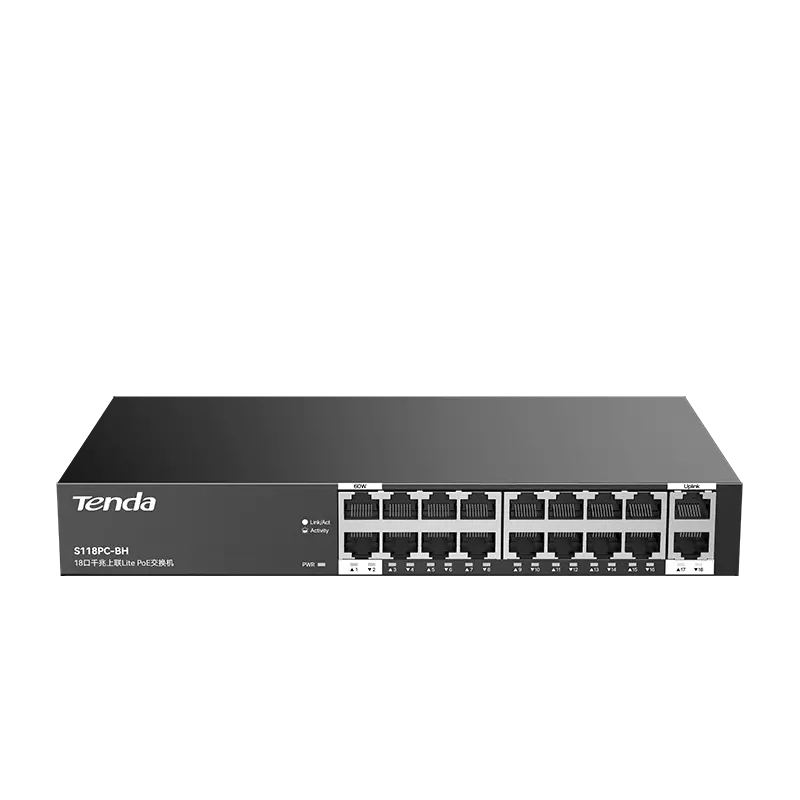 Tenda 16-PoE 100Mbps + 2 ports Gigabit Uplink