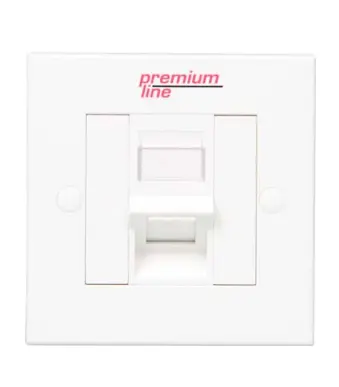 Premium Line Euro II Face Plate, Right-angle, 90°Entry, 86×86, Snap-In,w/- Shutter, 1-Port, White