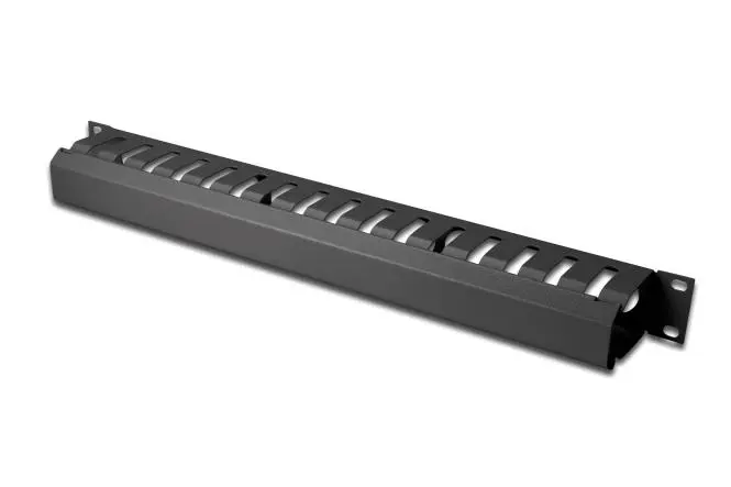DIGITUS Cable Management Panel with detachable cover for 483 mm (19“) cabinets, 1U BLACK