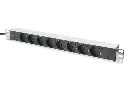 DIGITUS Multiple socket outlet with aluminum profile, 8-way socket outlet with earthing contact, 2 m supply cable with earthing contact plug