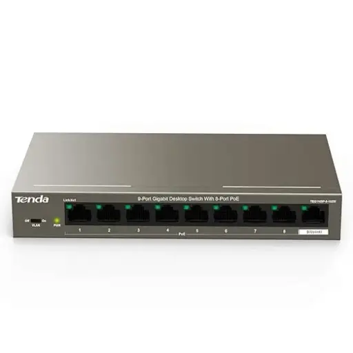 [TEG1109P-8-102W] Tenda 9-Port Gigabit Desktop Switch with 8-Port PoE