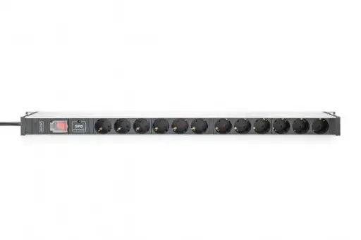 [DN-95435] DIGITUS Socket strip with aluminum profile with switch and overvoltage protection, 12-way socket outlet with earthing contact, 2 m supply cable with earthing contact plug